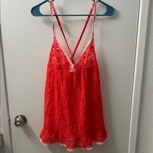 Victoria's Secret Red and White Lace Slip